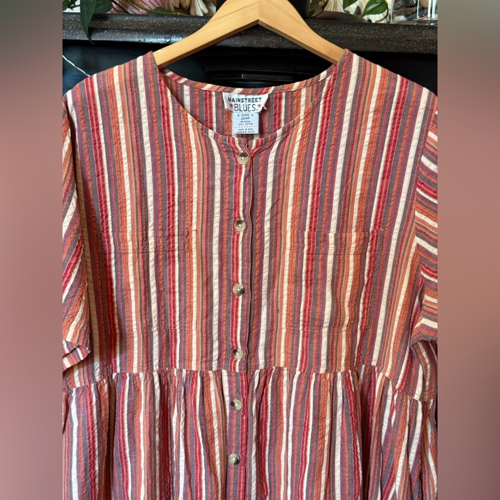 Red and Pink Casual Maxi Sundress Dolman Sleeves Plus Size Dress 100% Cotton